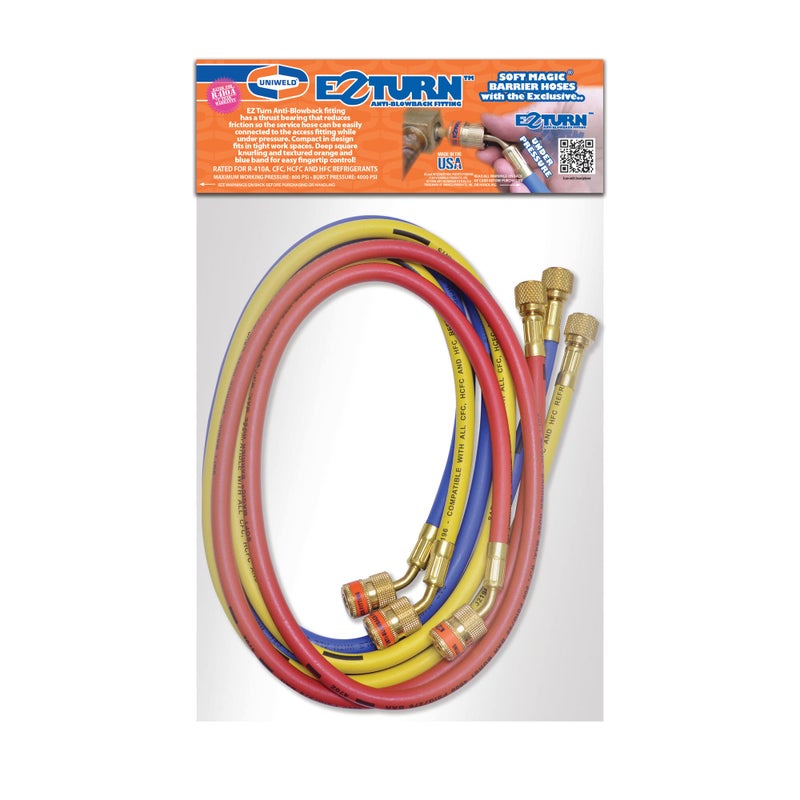 Uniweld EZ5HS Hose Set, EZ-Turn 5' Soft Magic Barrier anti-Blowback,Red, Yellow, Blue - Image 2